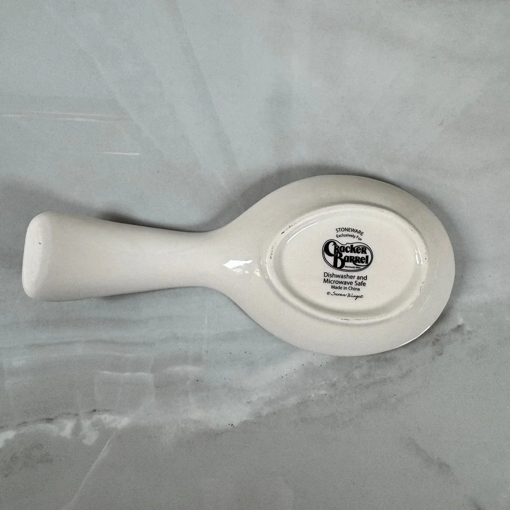 Cracker Barrel Susan Winget Garden Crackle Spoon Rest White Green Bird‎ Flowers
